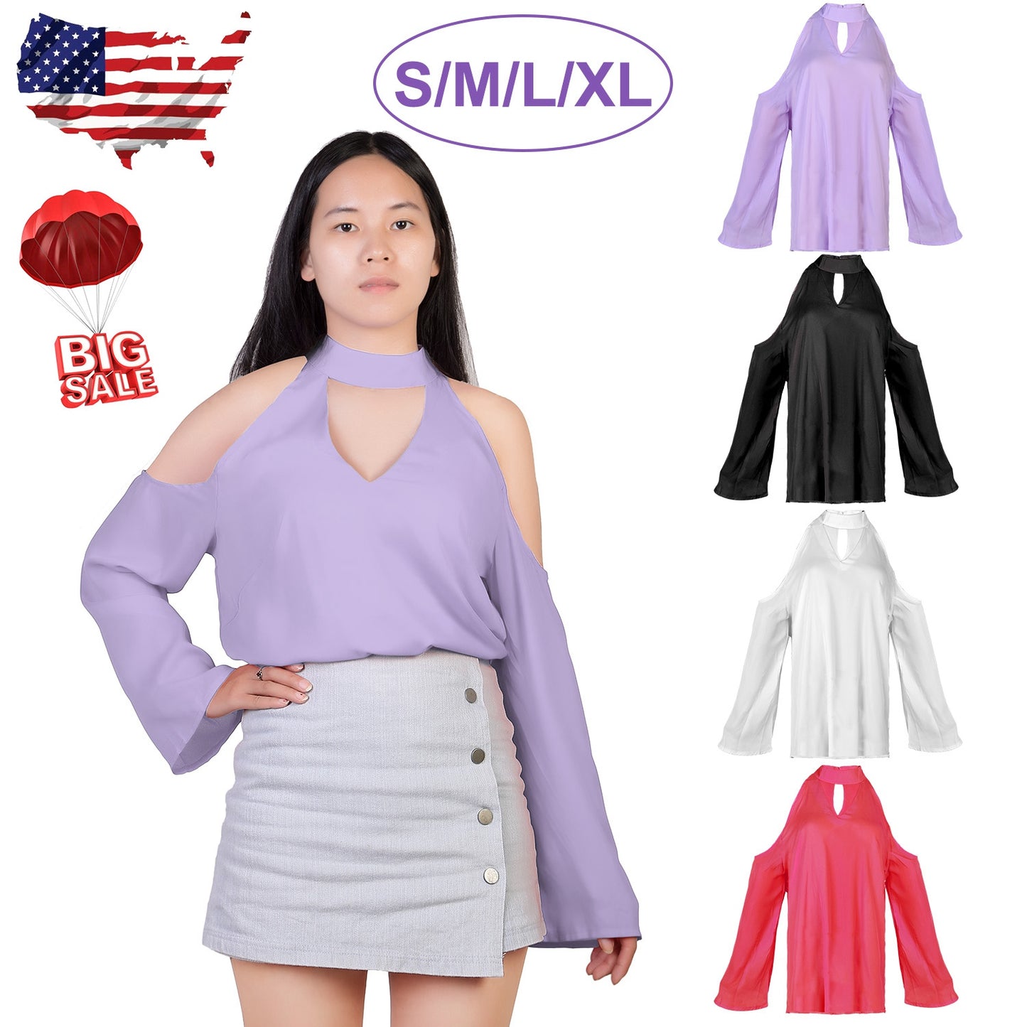 Women s Sexy Off The Shoulder Blouses Cold Shoulder Tops V-Neck Long Sleeve