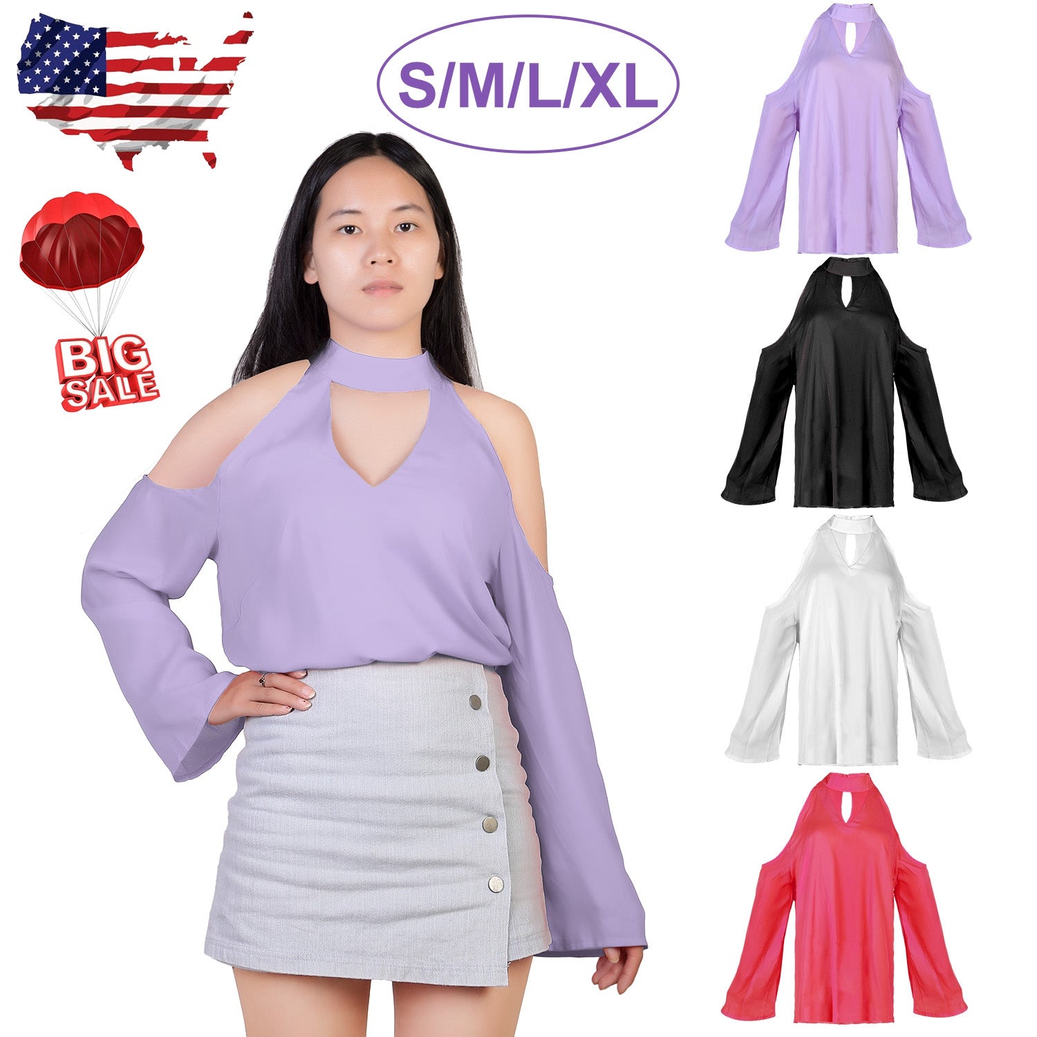 Women s Sexy Off The Shoulder Blouses Cold Shoulder Tops V-Neck Long Sleeve
