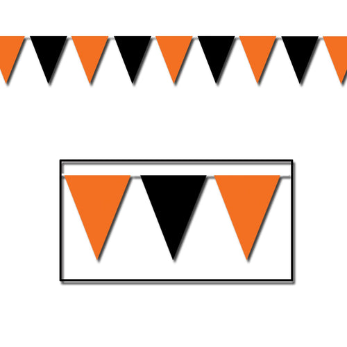 Beistle Orange and Black Outdoor Pennant Banner, 30 ft - Halloween | Party
