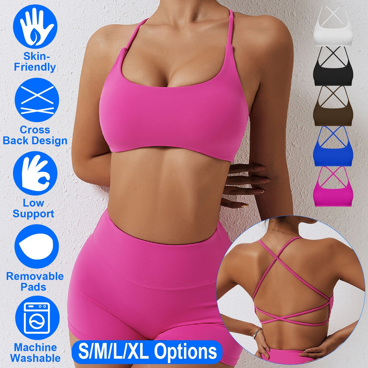 Women Cross Back Sport Bras Padded Strappy Crop Open Back Low Impact Bras Sexy