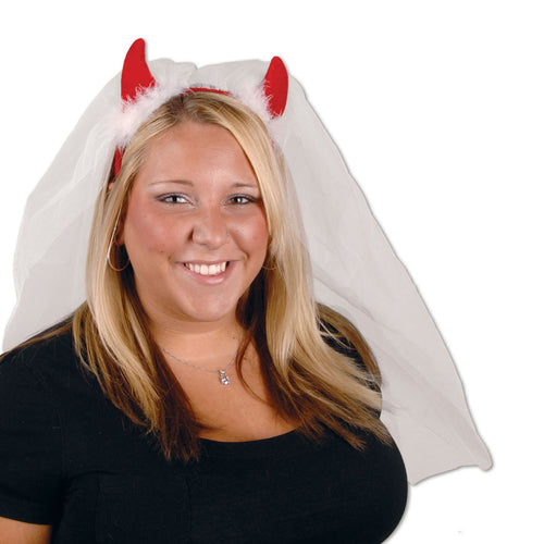 Beistle Devil Horns with Veil Headband - Bachelorette | Party Supply