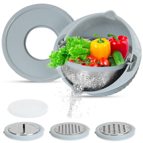 Multifunctional Mixing Bowl with Lid Set 3 Replaceable Graters Food Straine 9072