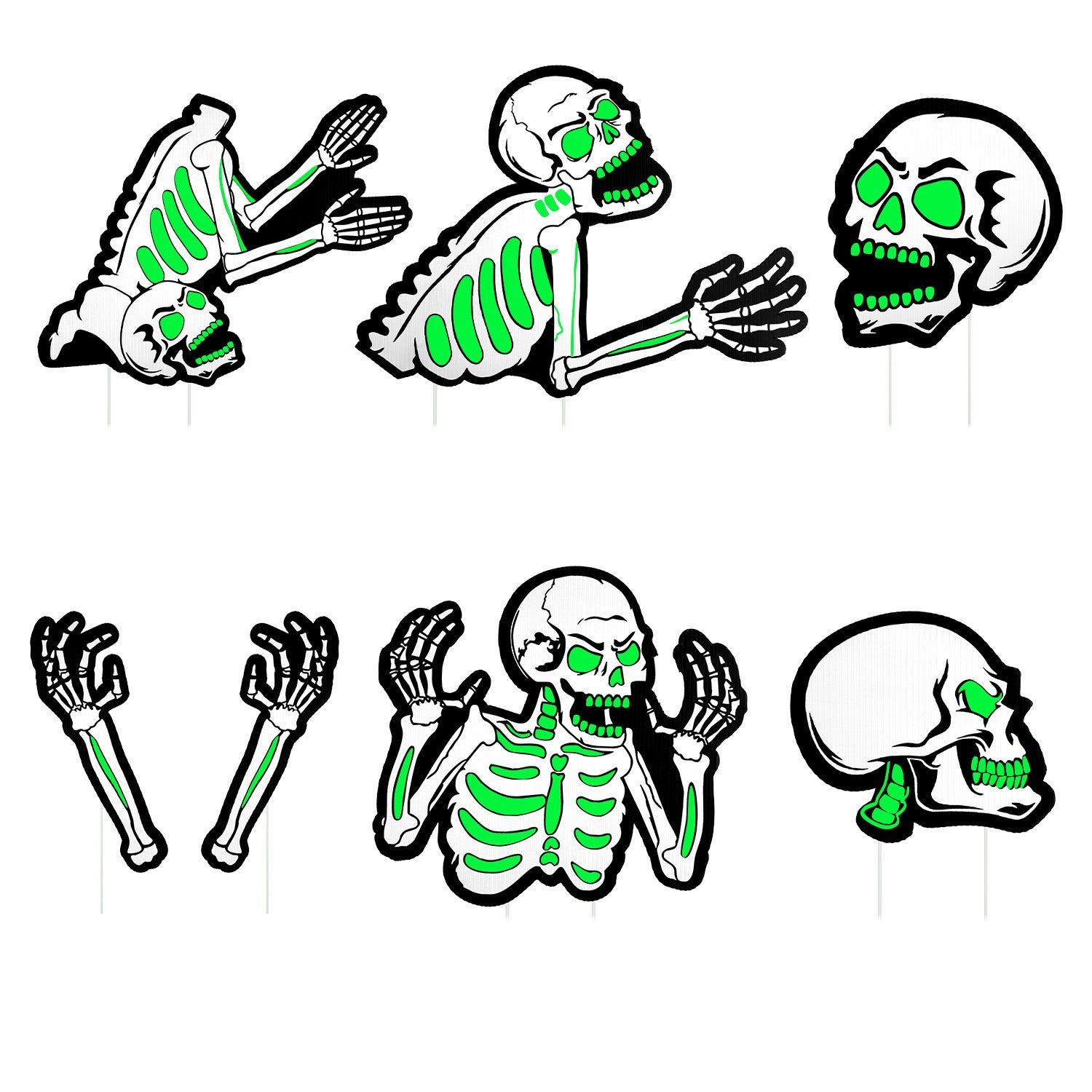 Halloween Skeleton Yard Sign Decorations 6Pcs Glow in the Dark Halloween Skull