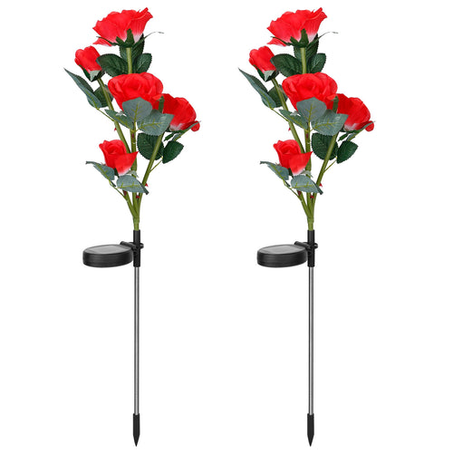 2Pcs Solar Powered Lights Outdoor Rose Flower LED Decorative Lamp Water 5713