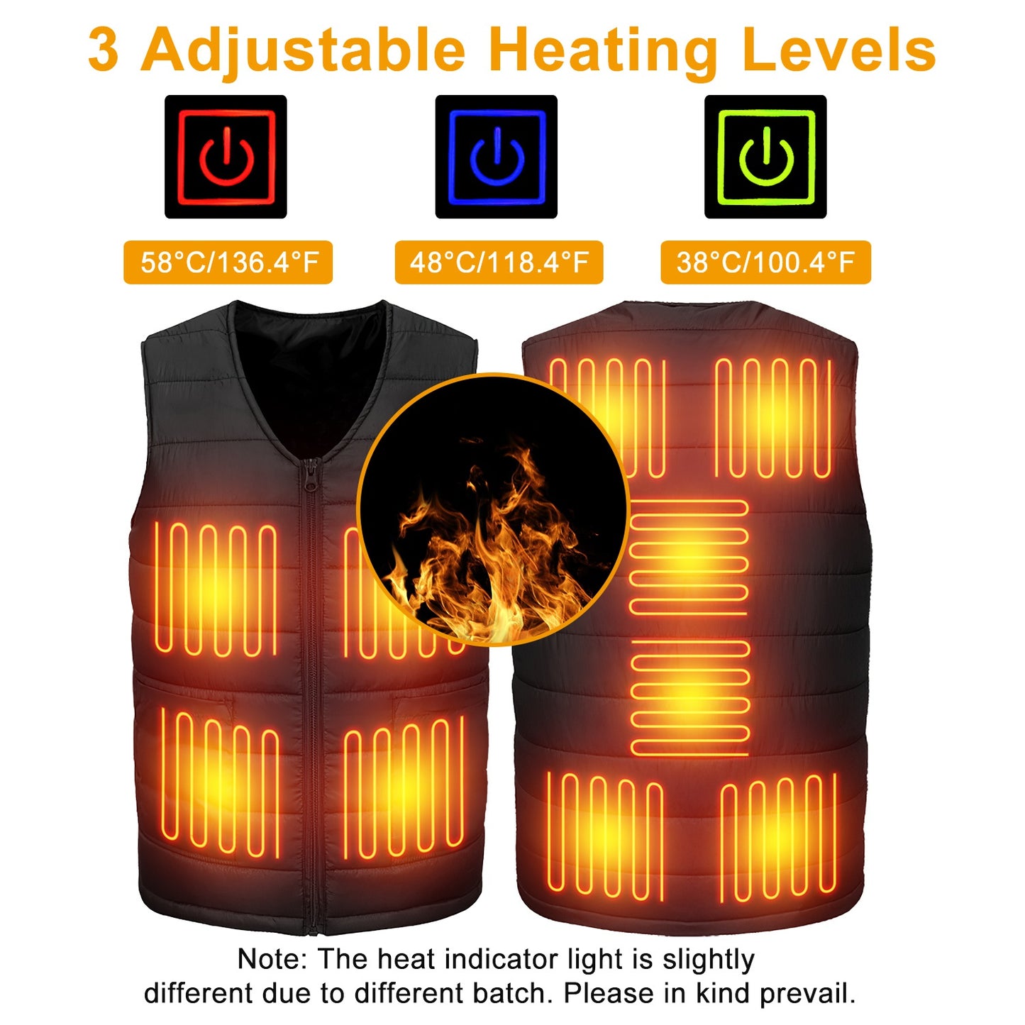 Heat Jacket Vest 3 Heating Gear Adjustable USB Heated Vest Warm Heat Coat Vest