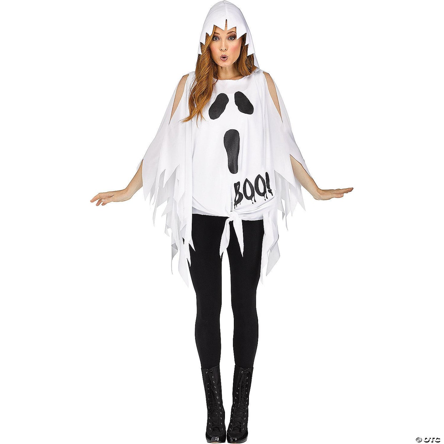 Mens | Adult Ghost Print Poncho | Halloween Decoration