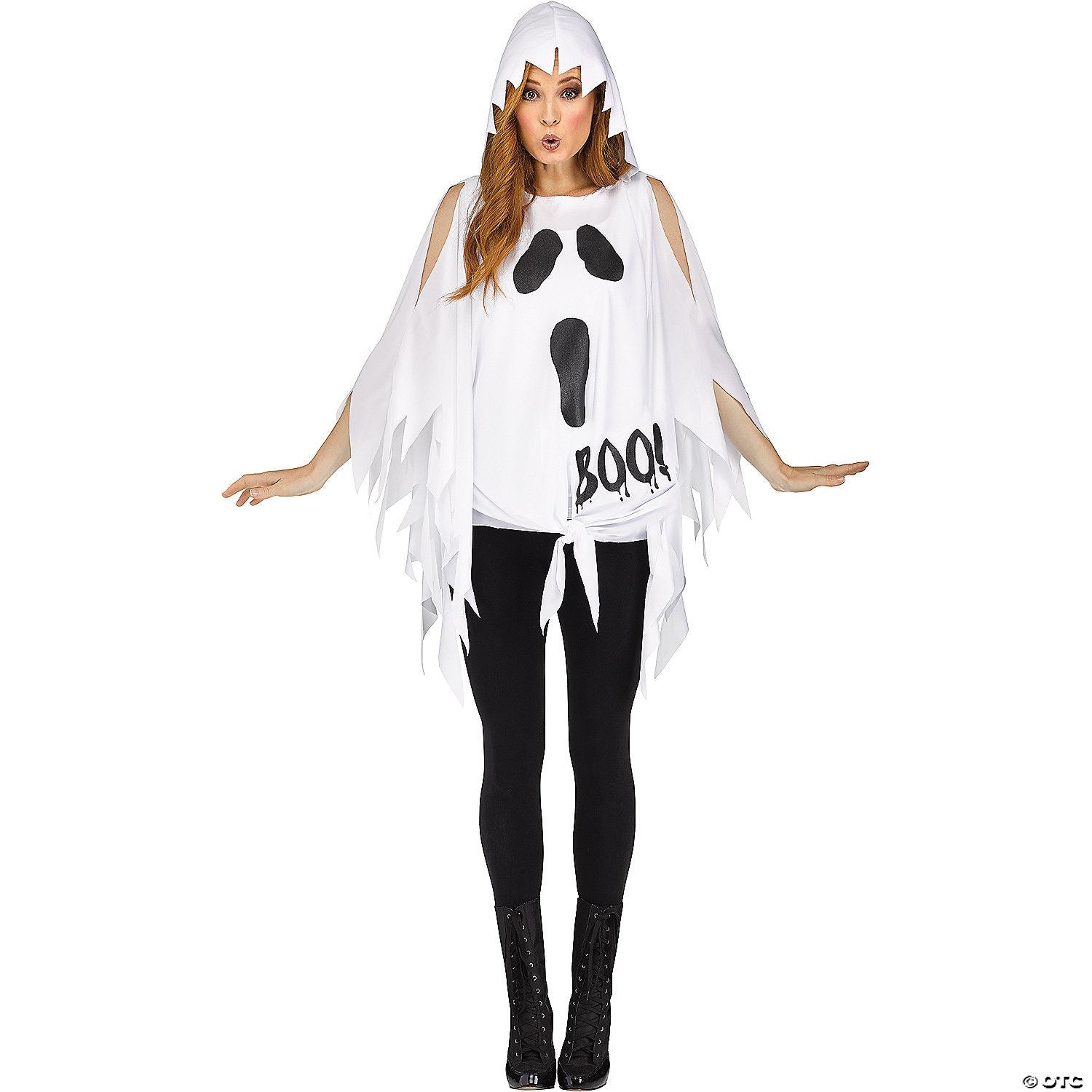 Mens | Adult Ghost Print Poncho | Halloween Decoration