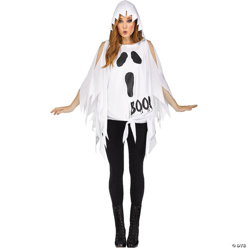 Mens | Adult Ghost Print Poncho | Halloween Decoration