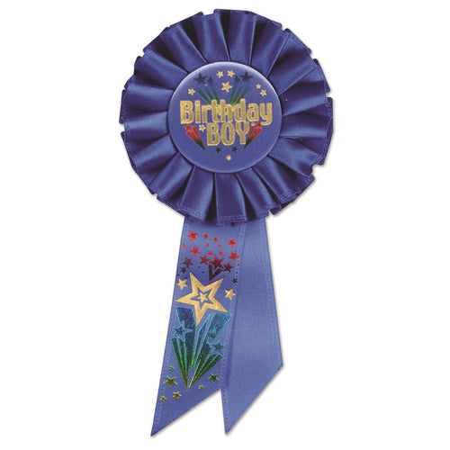 Beistle Birthday Boy Rosette Ribbon with Fireworks - Party Supply for Birthday