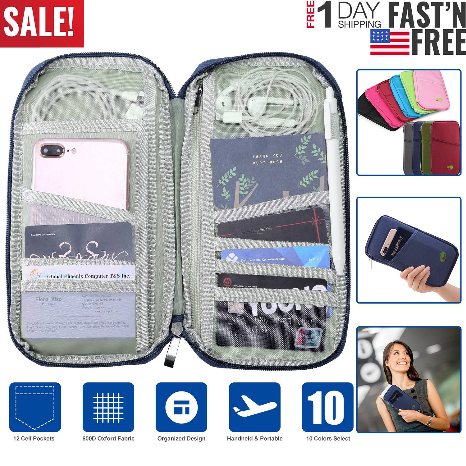 Travel Passport Wallet 12Cells Ticket ID Credit Card Holder Water Repellent