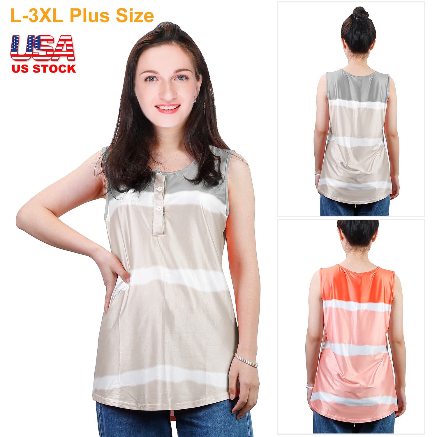 Women Tie-dye Sleeveless Tank Tops Summer Loose T Shirts Tops Button Down