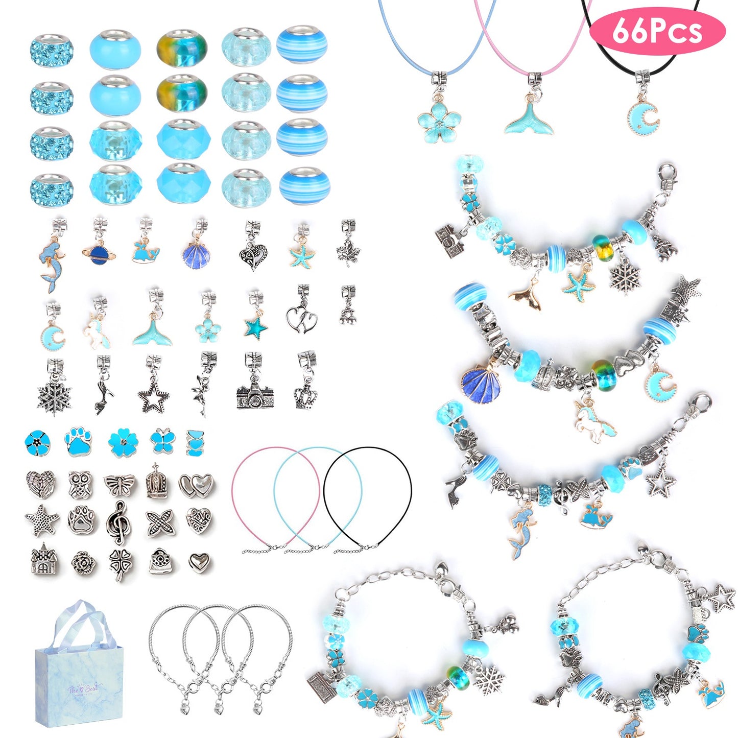 66Pcs Charm Bracelet Making Kit Kids Jewelry Necklace Making Kits Colorful