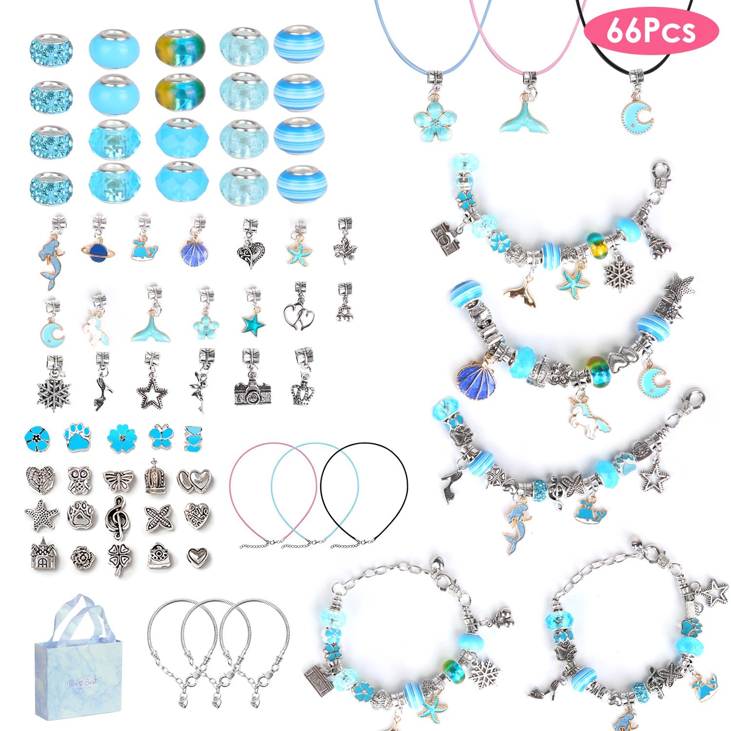 66Pcs Charm Bracelet Making Kit Kids Jewelry Necklace Making Kits Colorful