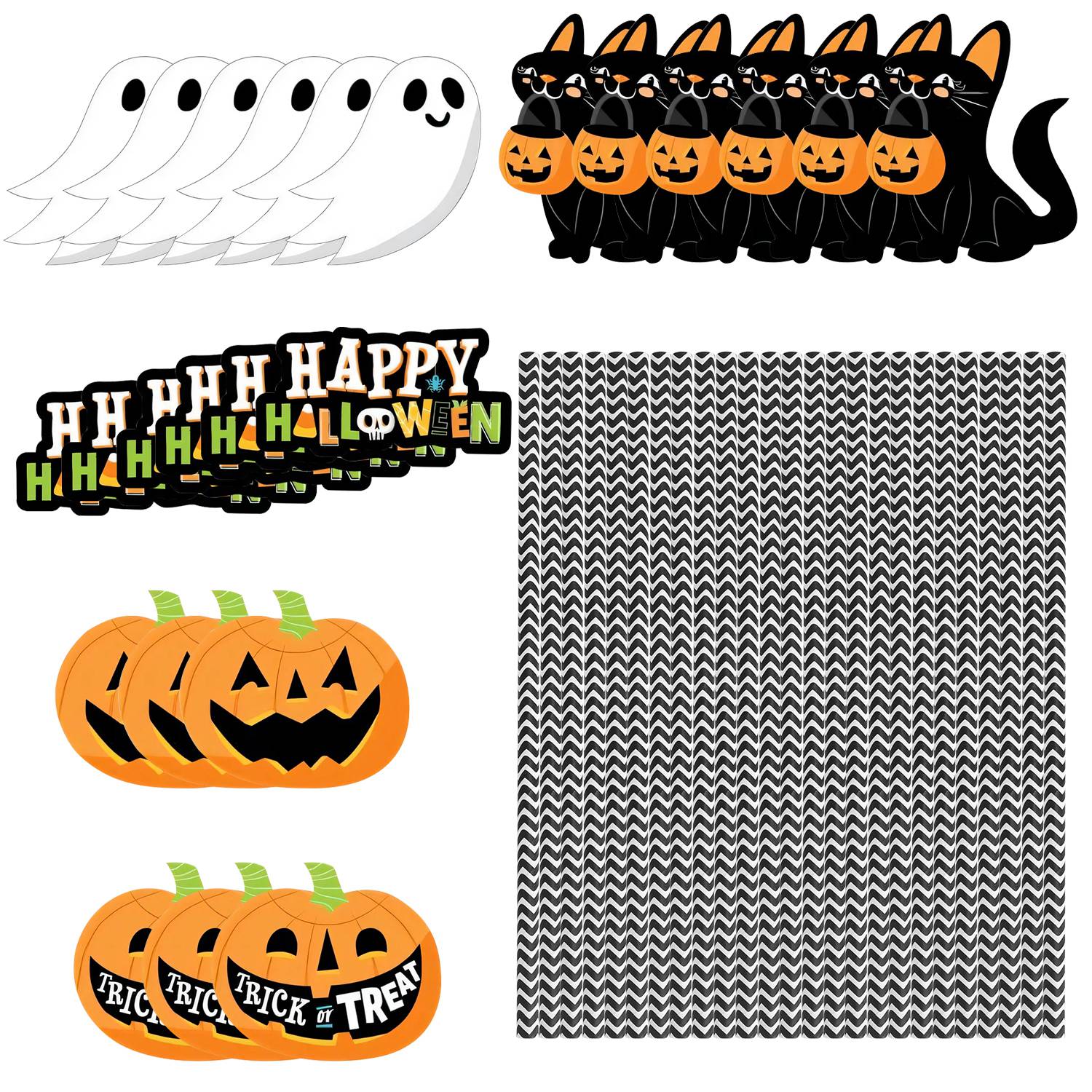 25Pcs Halloween Party Striped Decorative Straws Disposable Drinking Straws