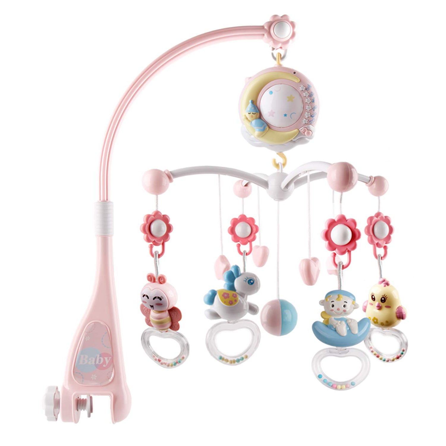 Baby Musical Crib Bed Bell Rotating Mobile Star Projection Nursery Light Ba 5508