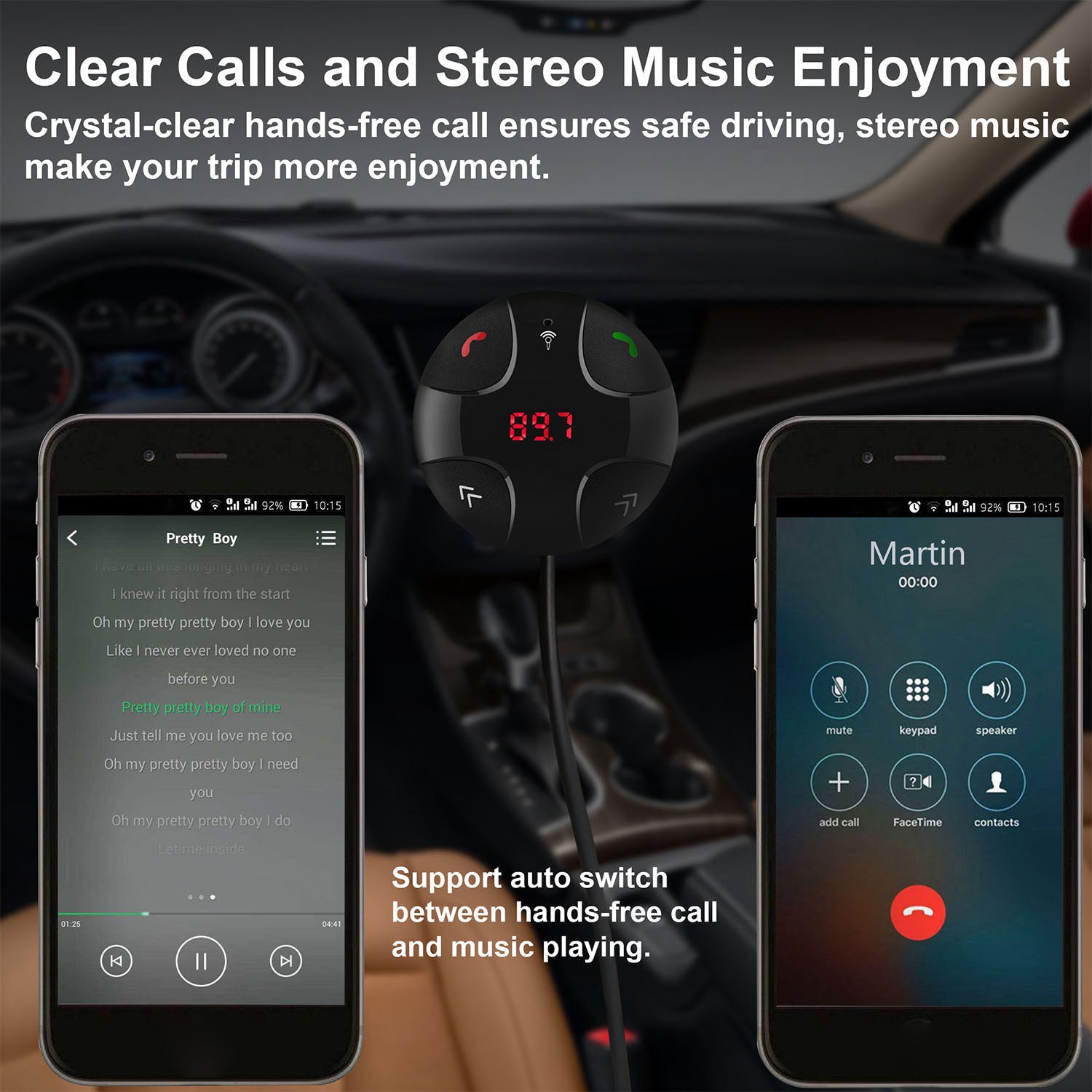 Wireless FM Transmitter wireless 4.2 Car Kit Fast USB Charge Hands-free Call