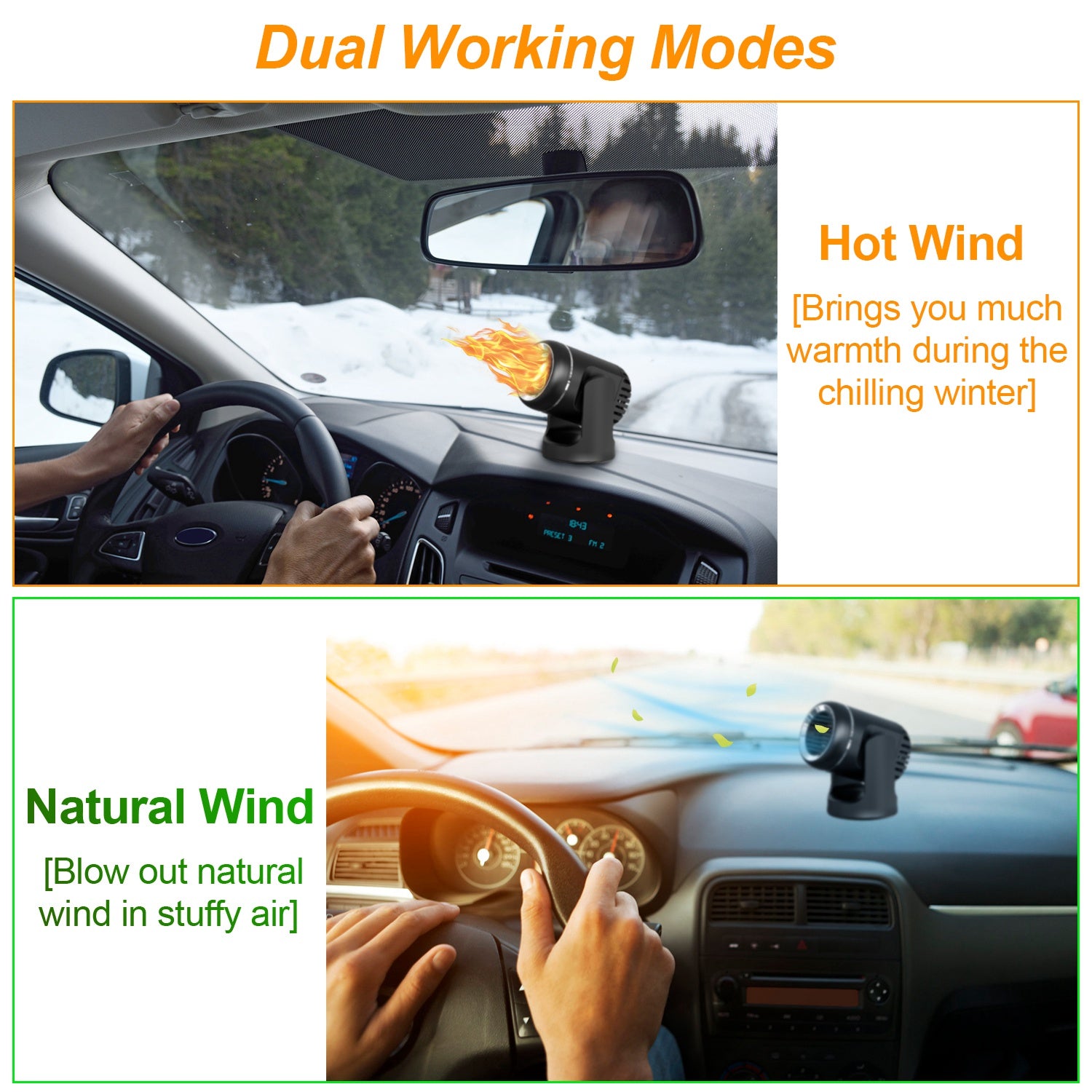 24V 160W Portable Car Heater 2 In 1 Heating Cooling Fan Rotatable Demister