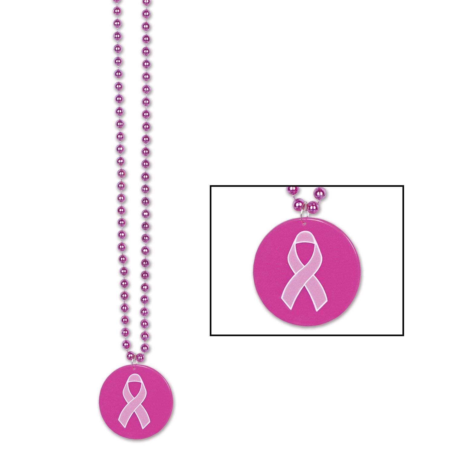 Beistle Beads w/Printed Pink Ribbon Medallion - Party Supply Decoration