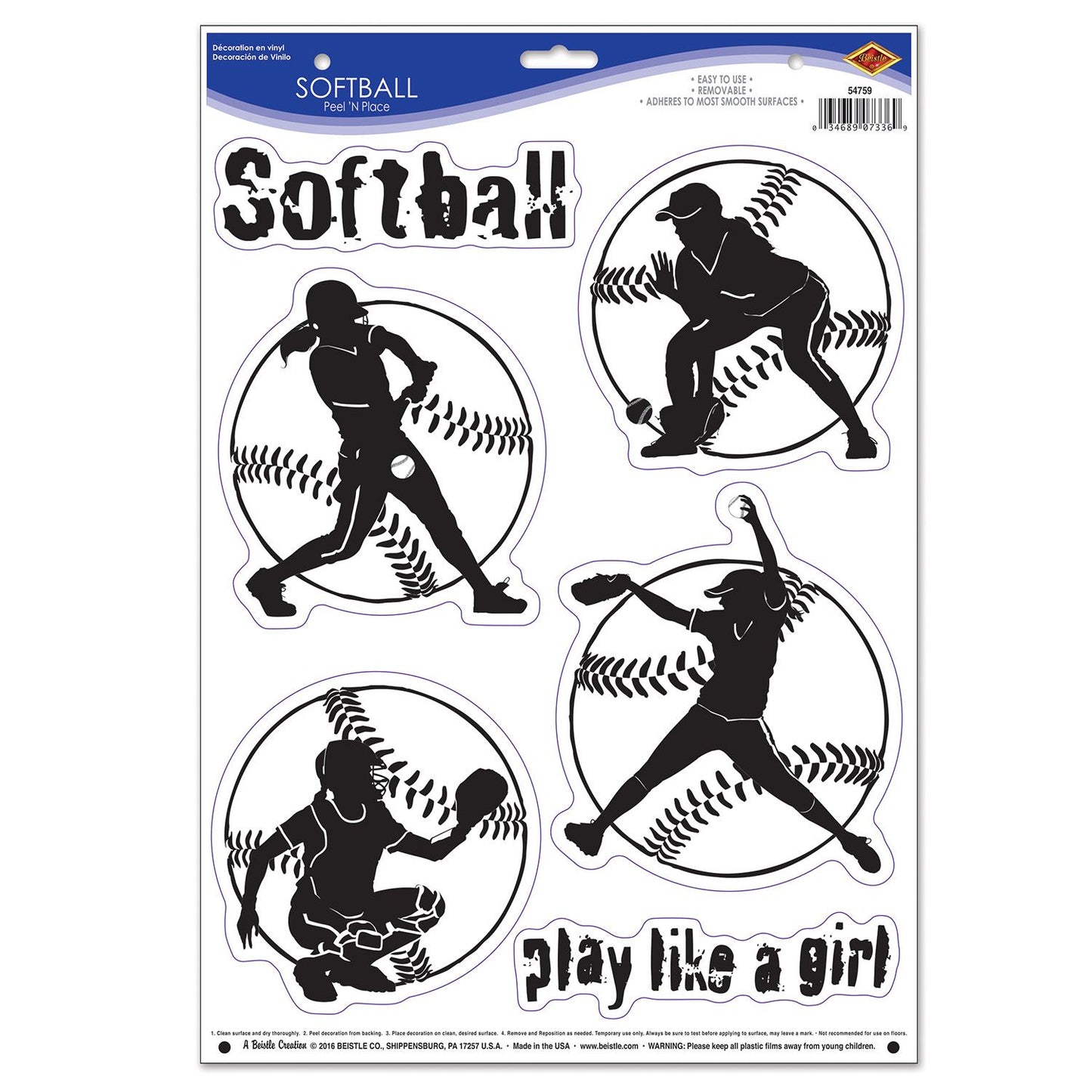 Beistle Softball Peel 'N Place - Party Supply Decoration for Sports