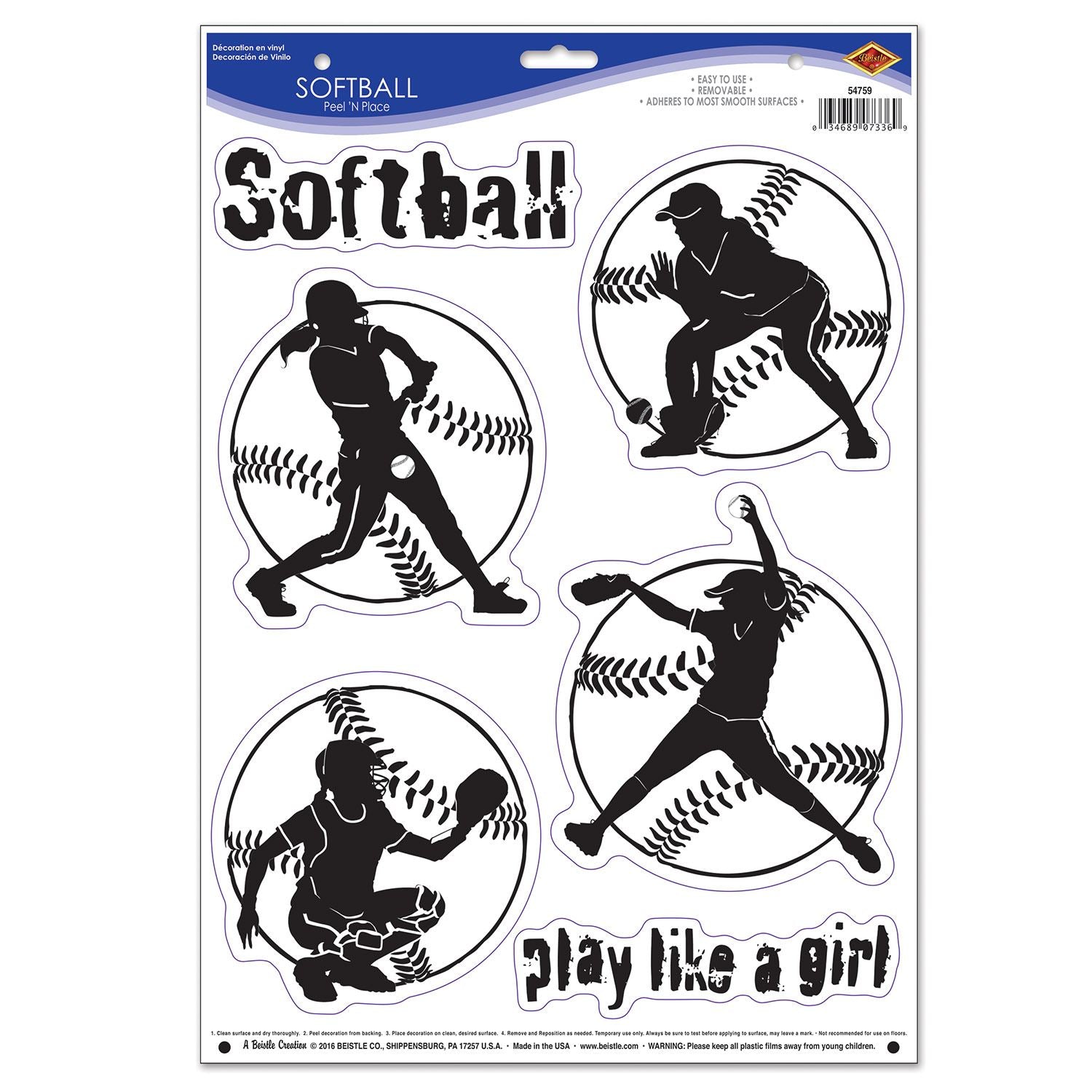 Beistle Softball Peel 'N Place - Party Supply Decoration for Sports