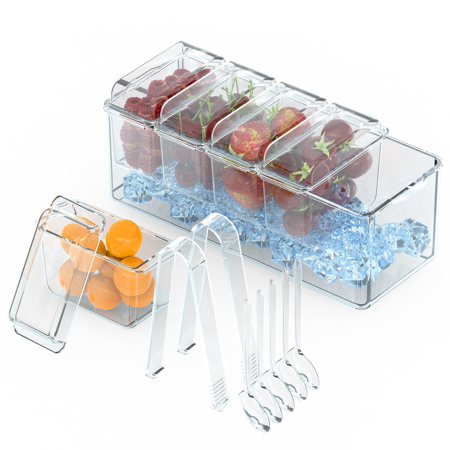 Ice Chilled Condiment Caddy Serving Tray Container Bar Garnish Holder Salad