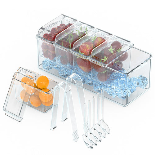 Ice Chilled Condiment Caddy Serving Tray Container Bar Garnish Holder Salad