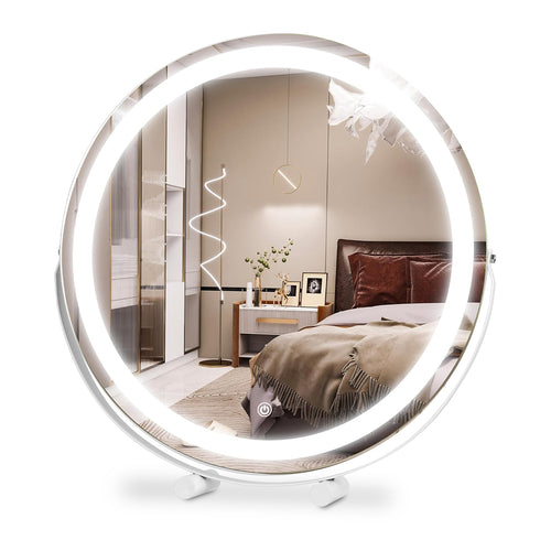 19Inch Large Round Vanity Makeup Mirror With LED Halo Light 3 Lighting Colors