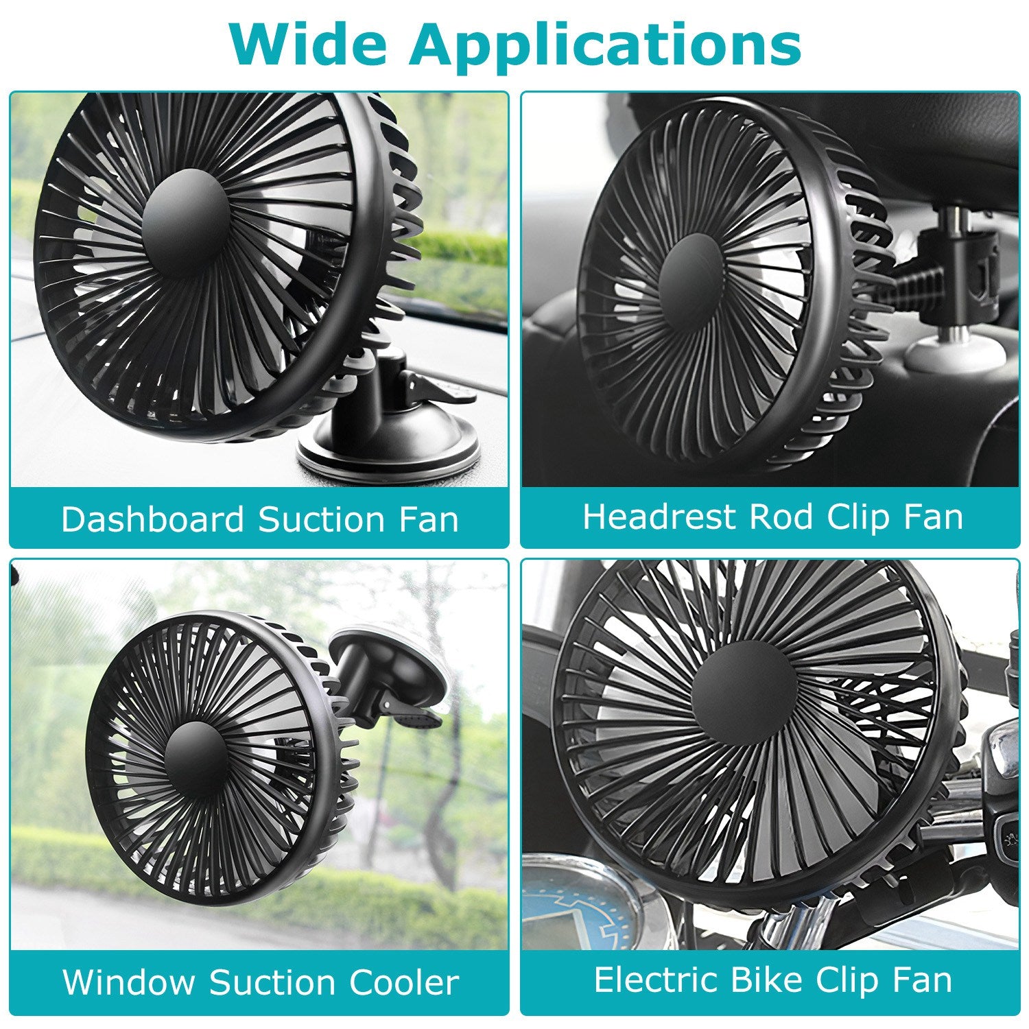 Car Cooling Fan Portable Rotatable USB Vehicle Fan Backseat Clip Fan Dashboard