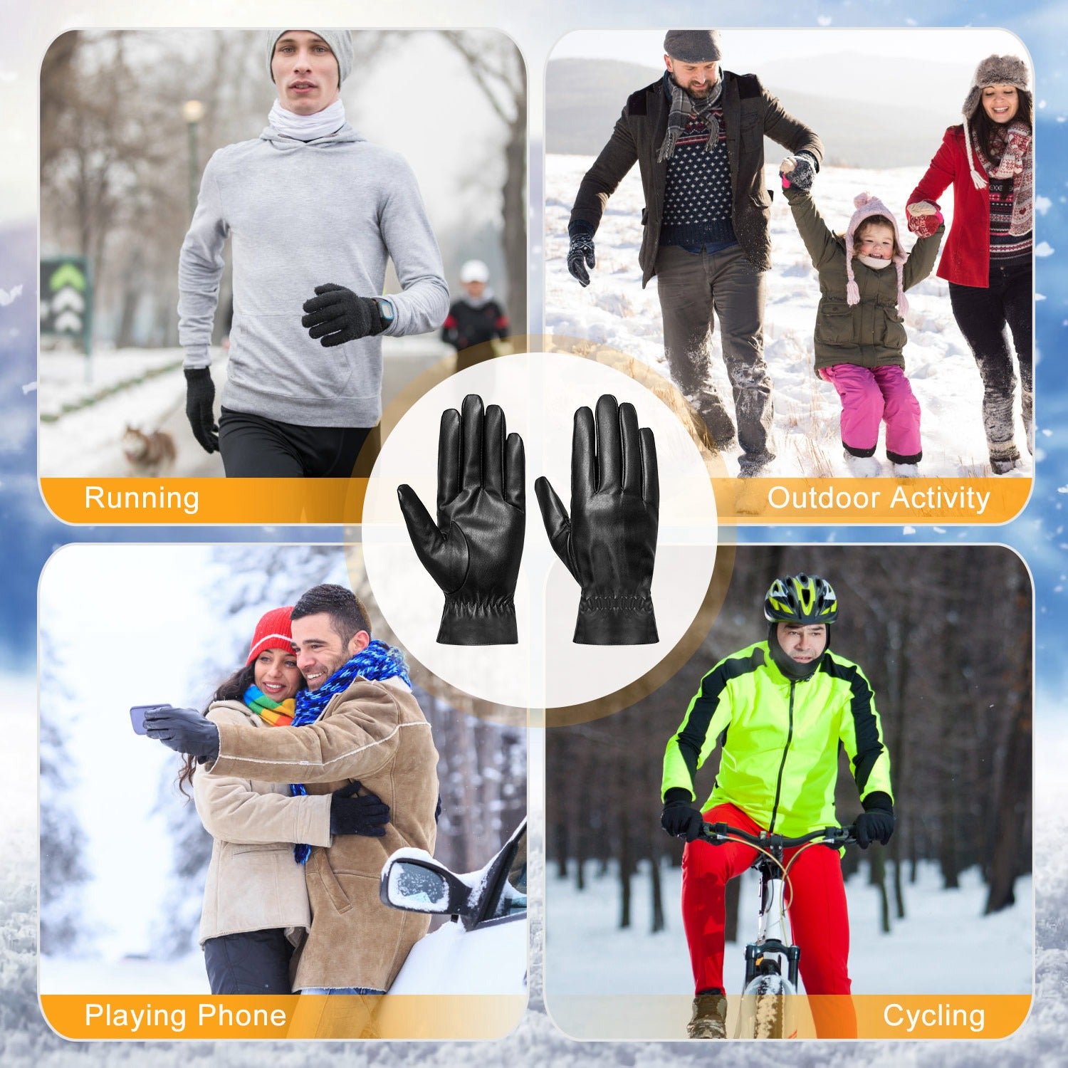 Unisex Leather Winter Warm Gloves Outdoor Windproof Soft Gloves Cycling Skiing