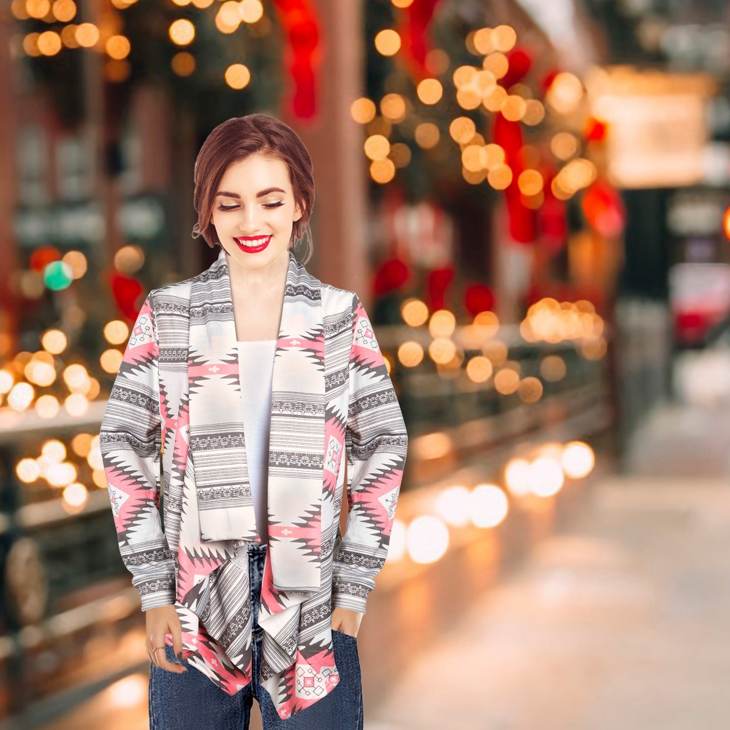 Women Open Front Cardigan Long Sleeve Shawl Neck Breathable Cardigan Well