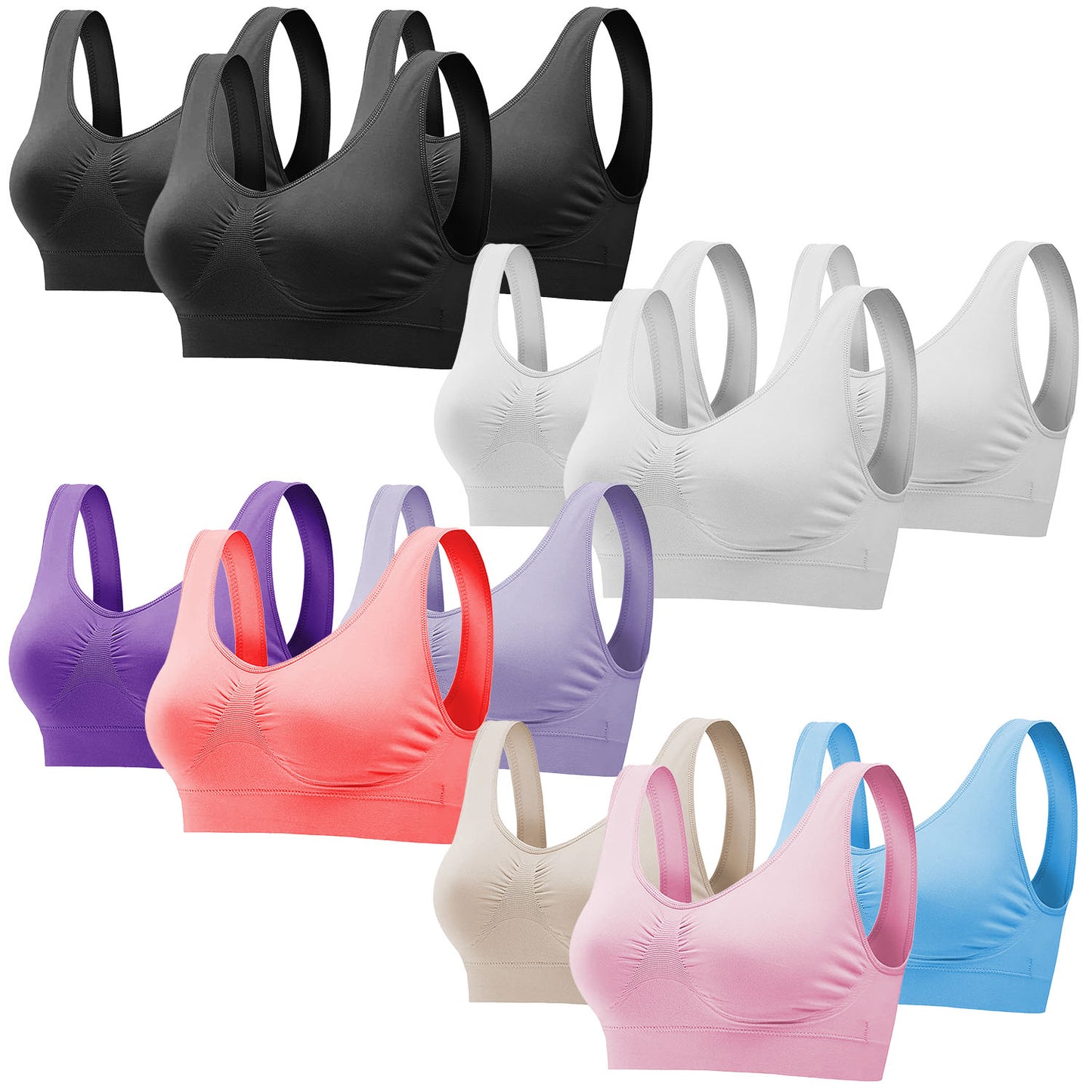 3 Pack Sport Bras For Women Seamless Wire-free Bra Light Support Tank Tops For