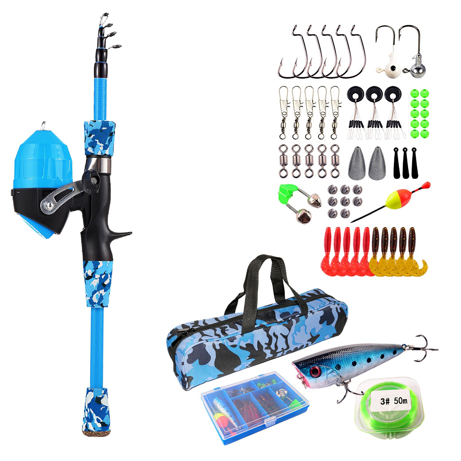 Kids Fishing Pole Set Fishing Starter Kit Telescopic Fishing Rod and Reel C 9391