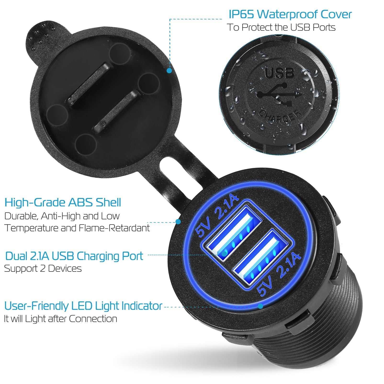 1Pc 2 USB Charger 12-24V Car Cigarette Lighter Socket Splitter Dual USB 2.1A