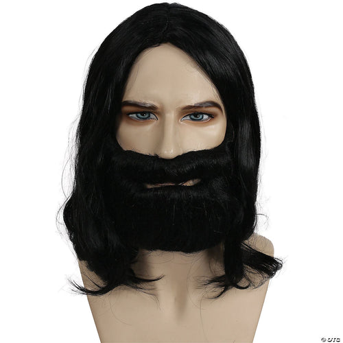 Mens Biblical Wig & Beard Set | Black