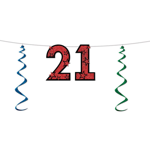 Beistle 21st Glittered Streamer - 21st Birthday | Party Supply | Decoration