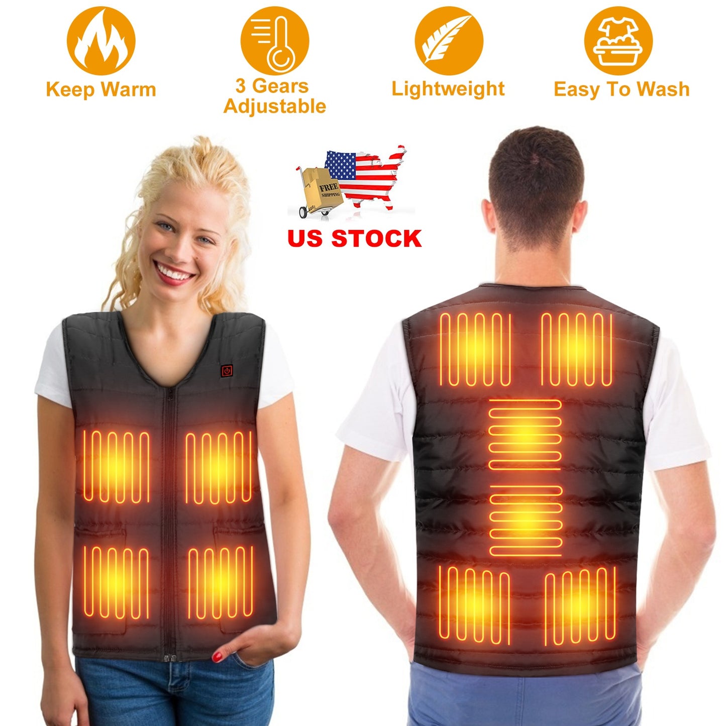 Heat Jacket Vest 3 Heating Gear Adjustable USB Heated Vest Warm Heat Coat Vest