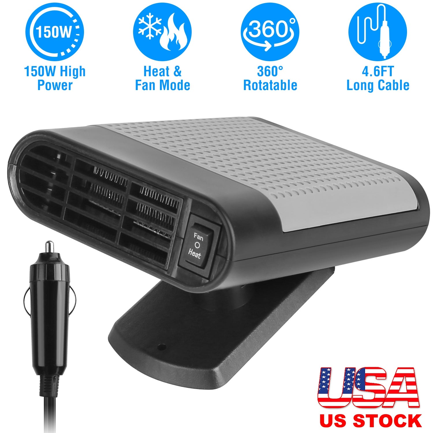 24V 200W Portable Car Heater Heating Fan 2 in 1 Defroster Defogger Demister