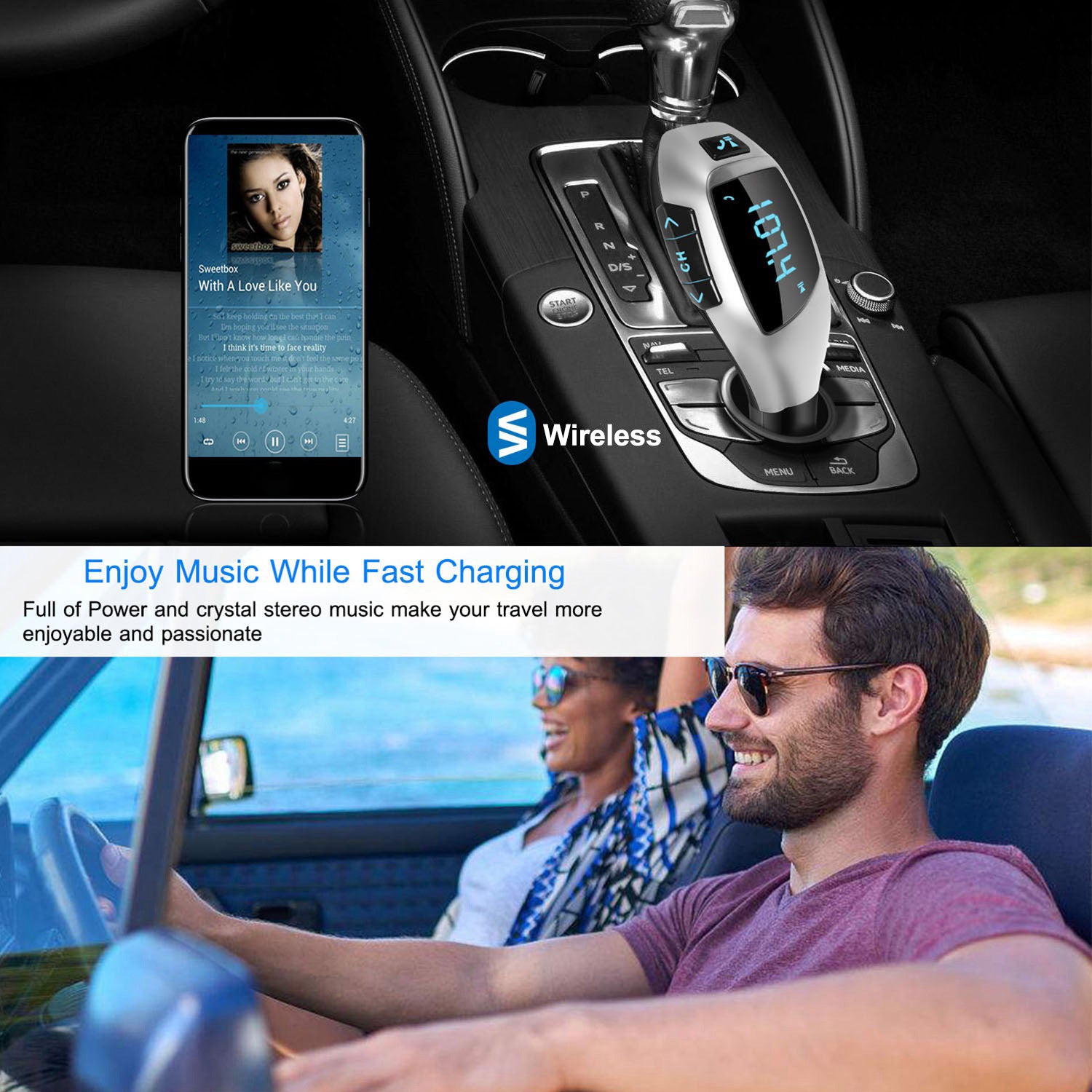 Car FM Wireless Transmitter USB Charge Hands-free Call MP3 Player Supports U