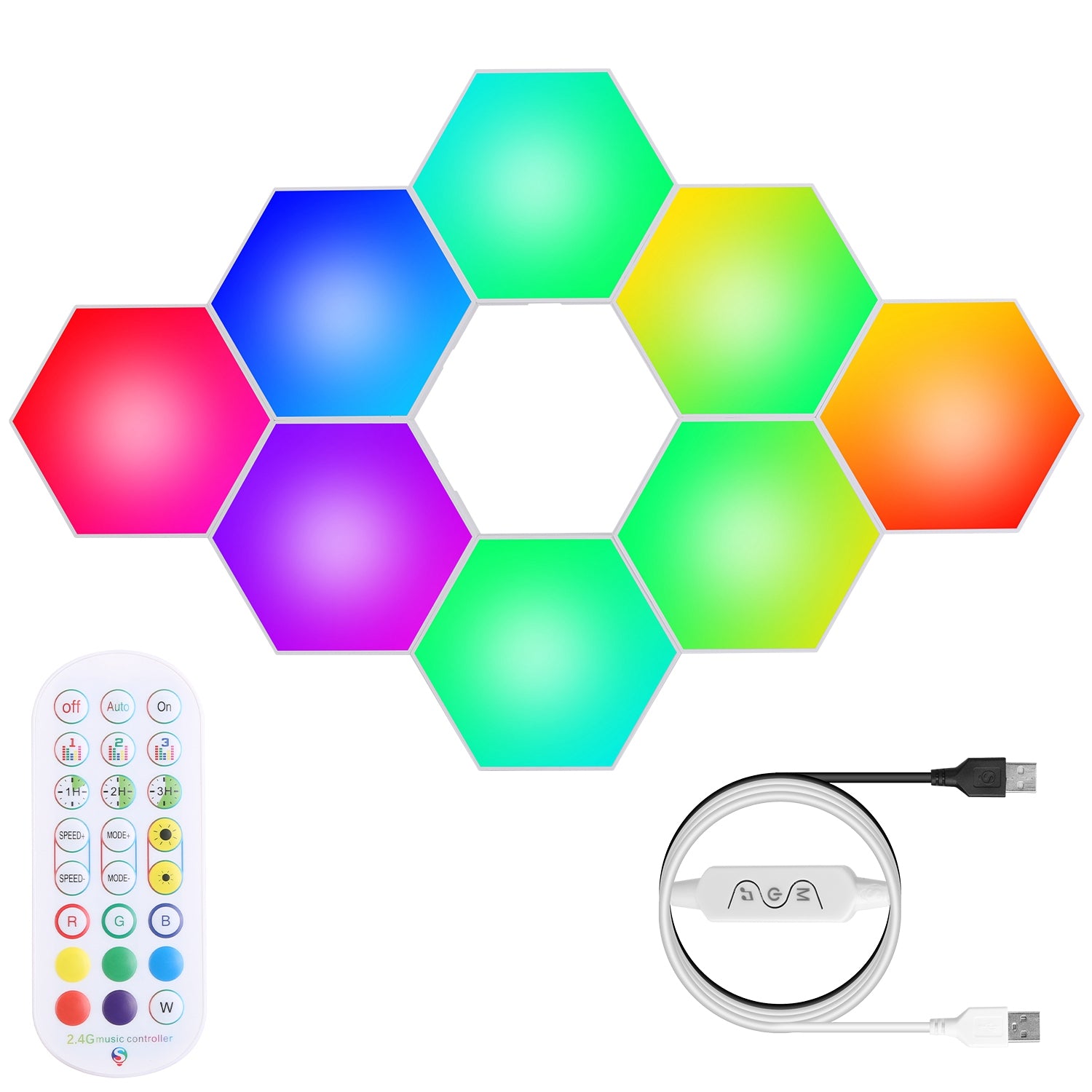 8Pcs Hexagon Light Panels RGBW Colorful Splicing Wall Lamps App Remote Line