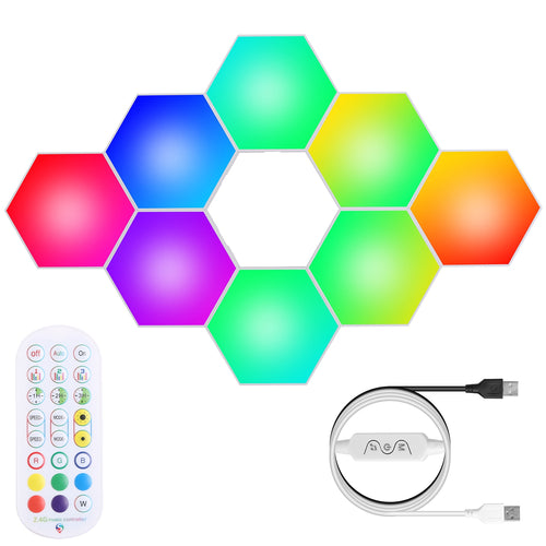 8Pcs Hexagon Light Panels RGBW Colorful Splicing Wall Lamps App Remote Line