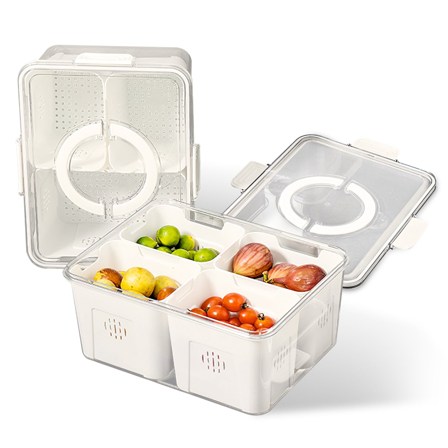 2Pack Airtight Fruit Storage Containers 4-Compartment Food Storage Containers