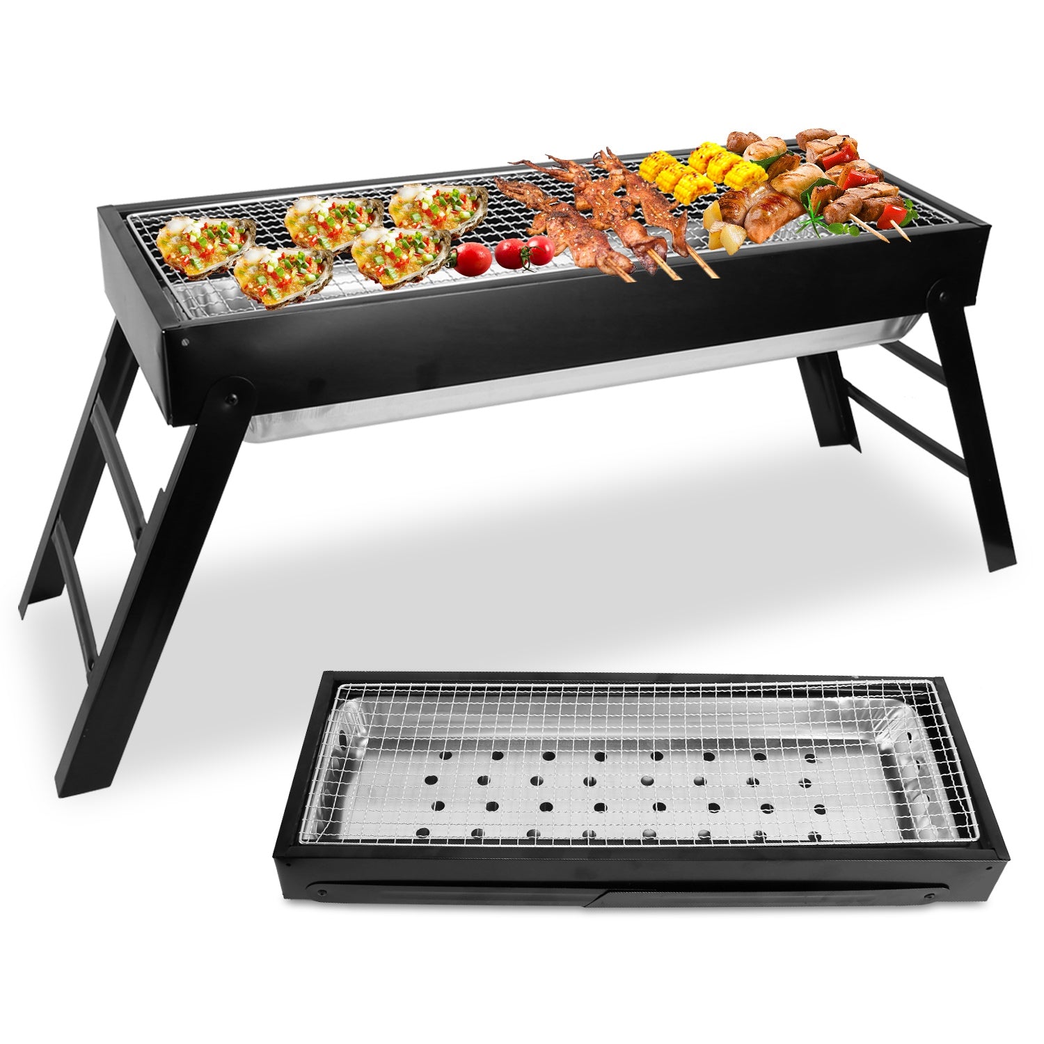 Foldable Charcoal BBQ Grill Stainless Steel Grill Net Easy Setup Portable