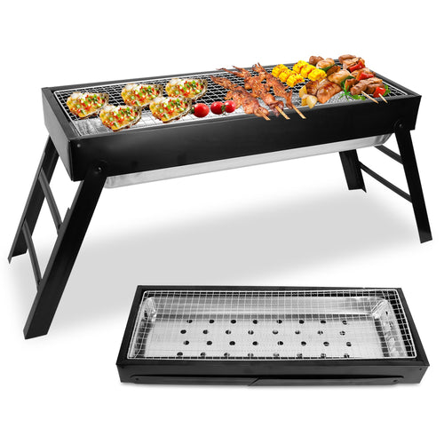 Foldable Charcoal BBQ Grill Stainless Steel Grill Net Easy Setup Portable