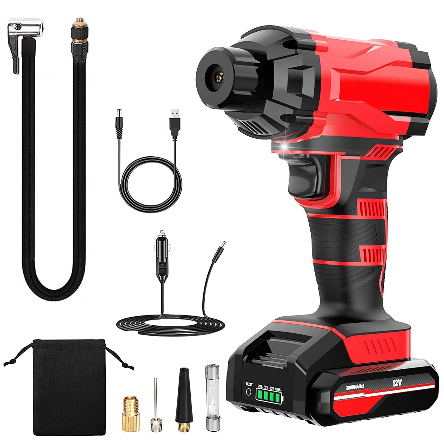 150PSI Cordless Car Tire Pump Rechargeable Tire Inflator 12V Portable Electric
