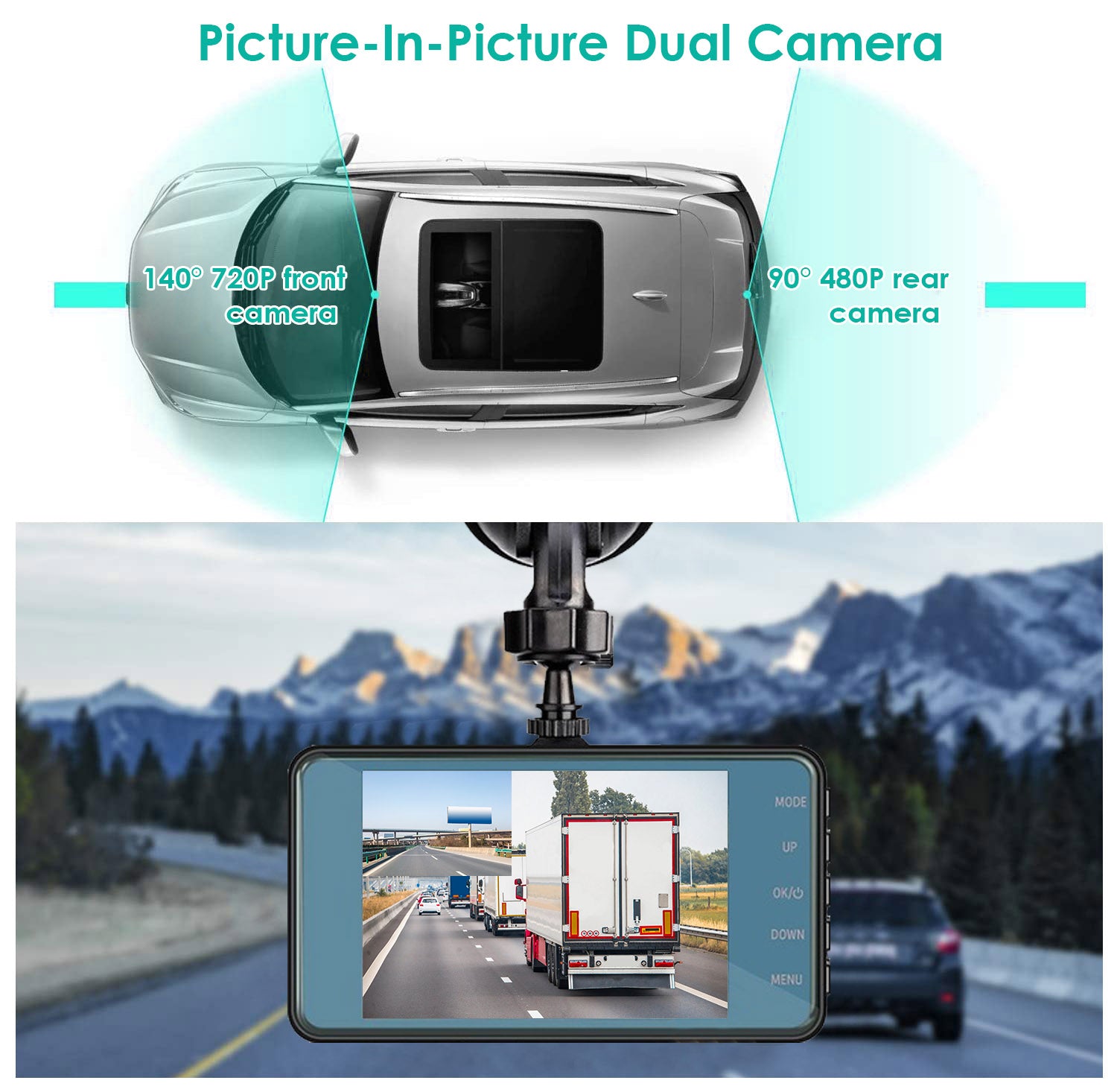 720P Dual Dash Cam Car Camera Recorder Looping Recording Car DVR Driving