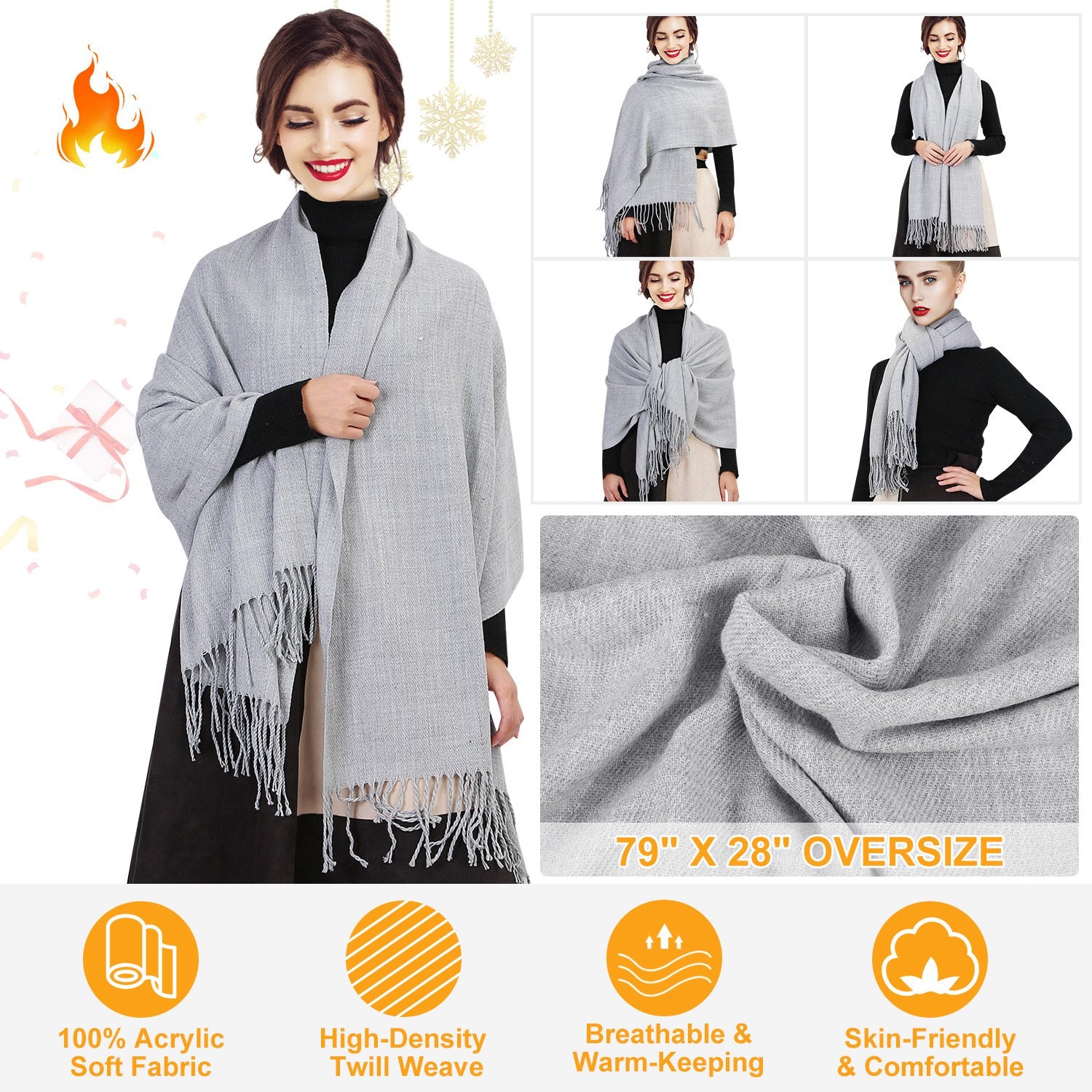 Mens Womens Oversize Cashmere Wool Shawl Wraps Blanket Winter Solid Scarf Soft
