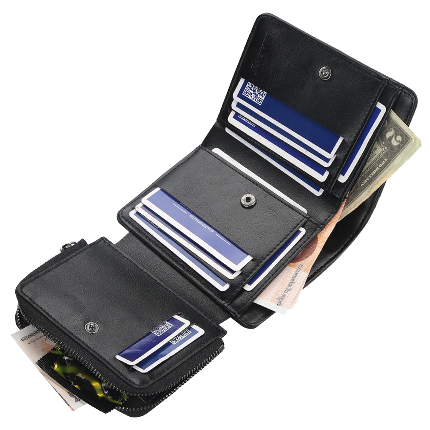 Men’s Leather Wallet ID Card Holder Purse Trifold Clutch Money Zipper with ID