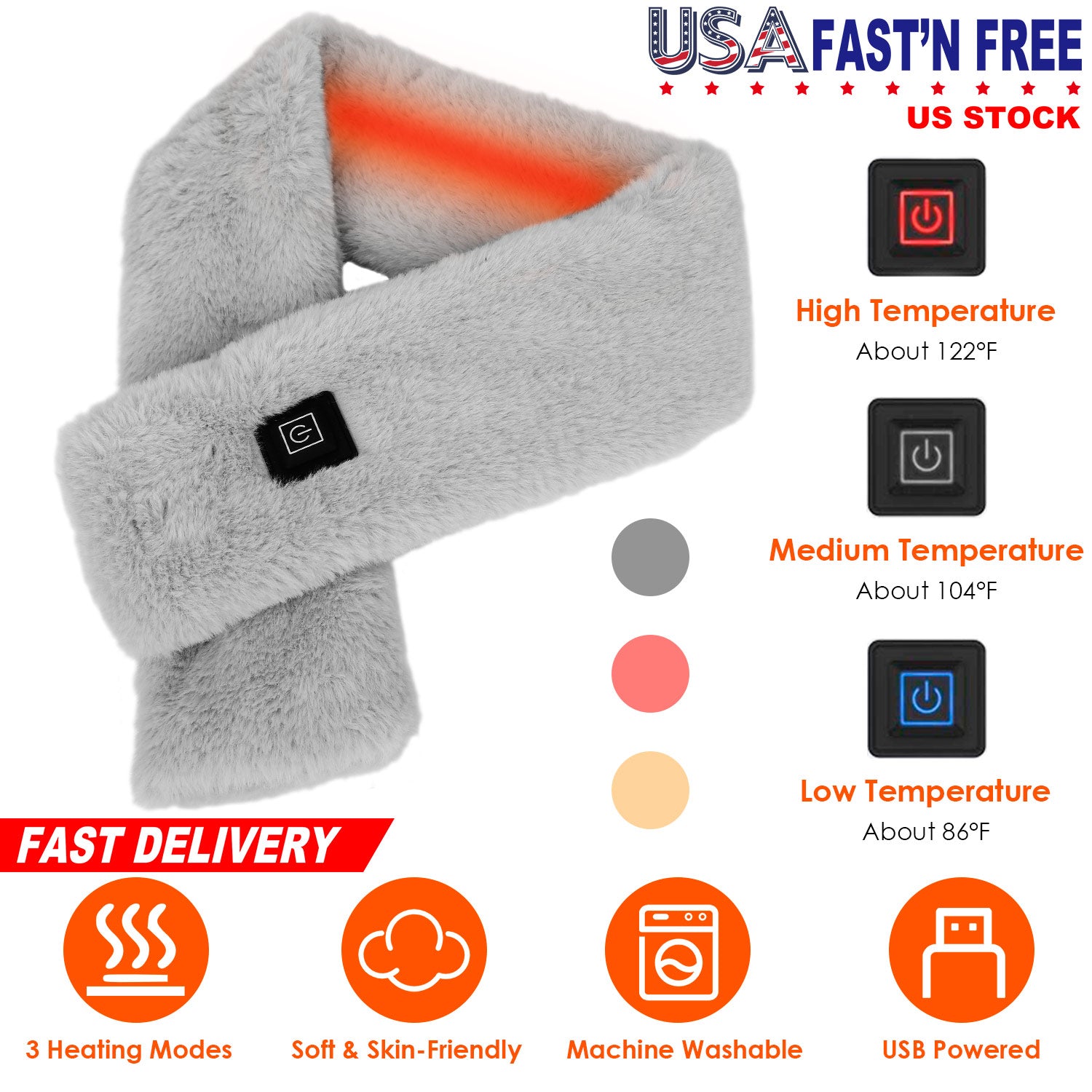 Electric Heated Scarf USB Heating Neck Wrap Unisex Winter Heated Neck Shawl