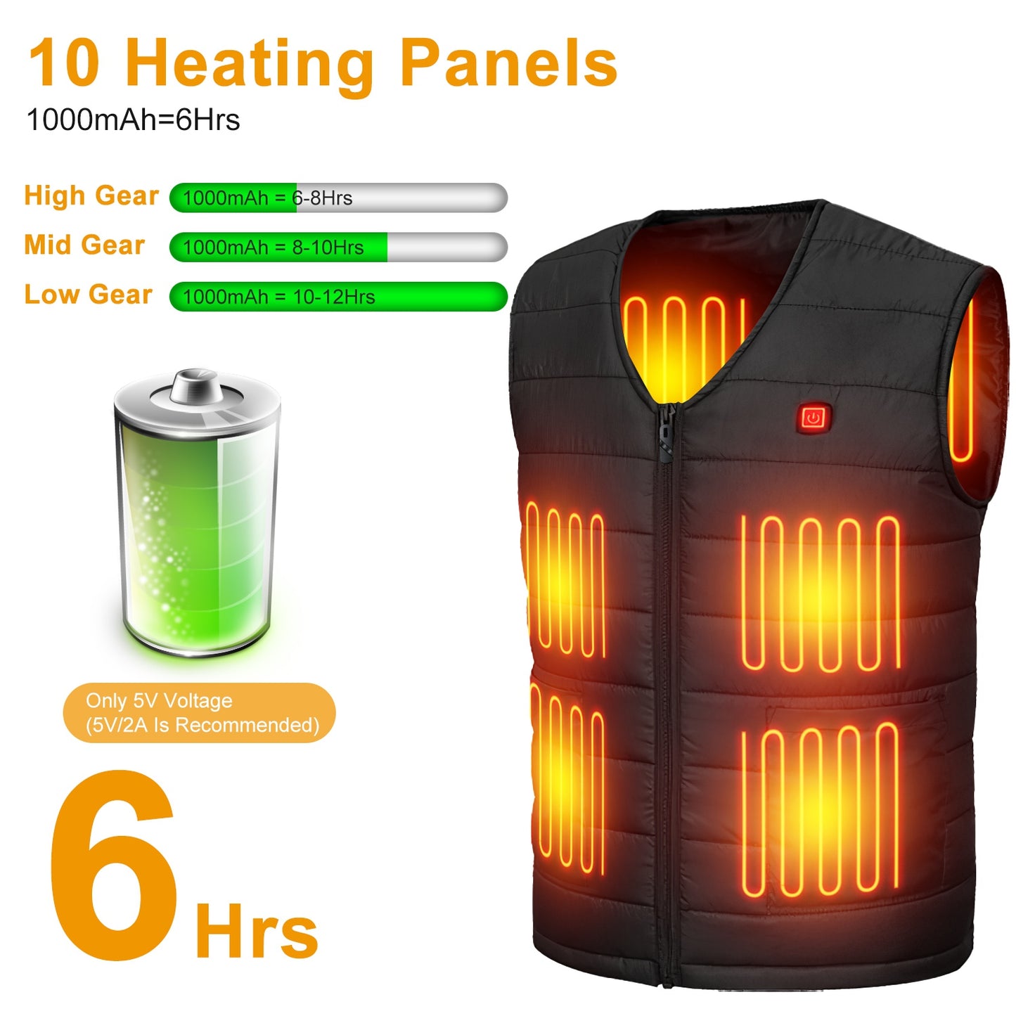 Heat Jacket Vest 3 Heating Gear Adjustable USB Heated Vest Warm Heat Coat Vest