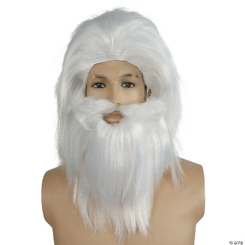Mens Neptune Beard & Wig Set | White